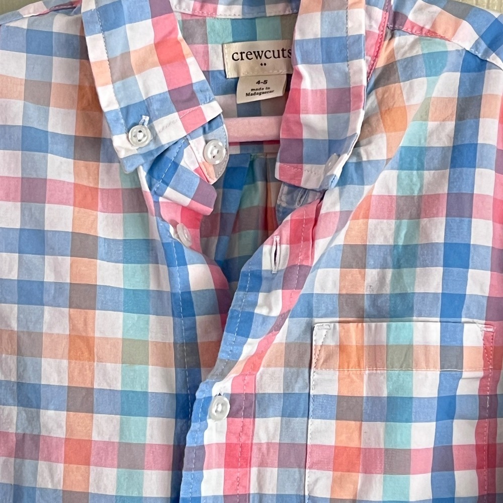 Crewcuts Button Down 4-5 Boys Gingham Plaid Multi Color Preppy Long Sleeve Shirt
